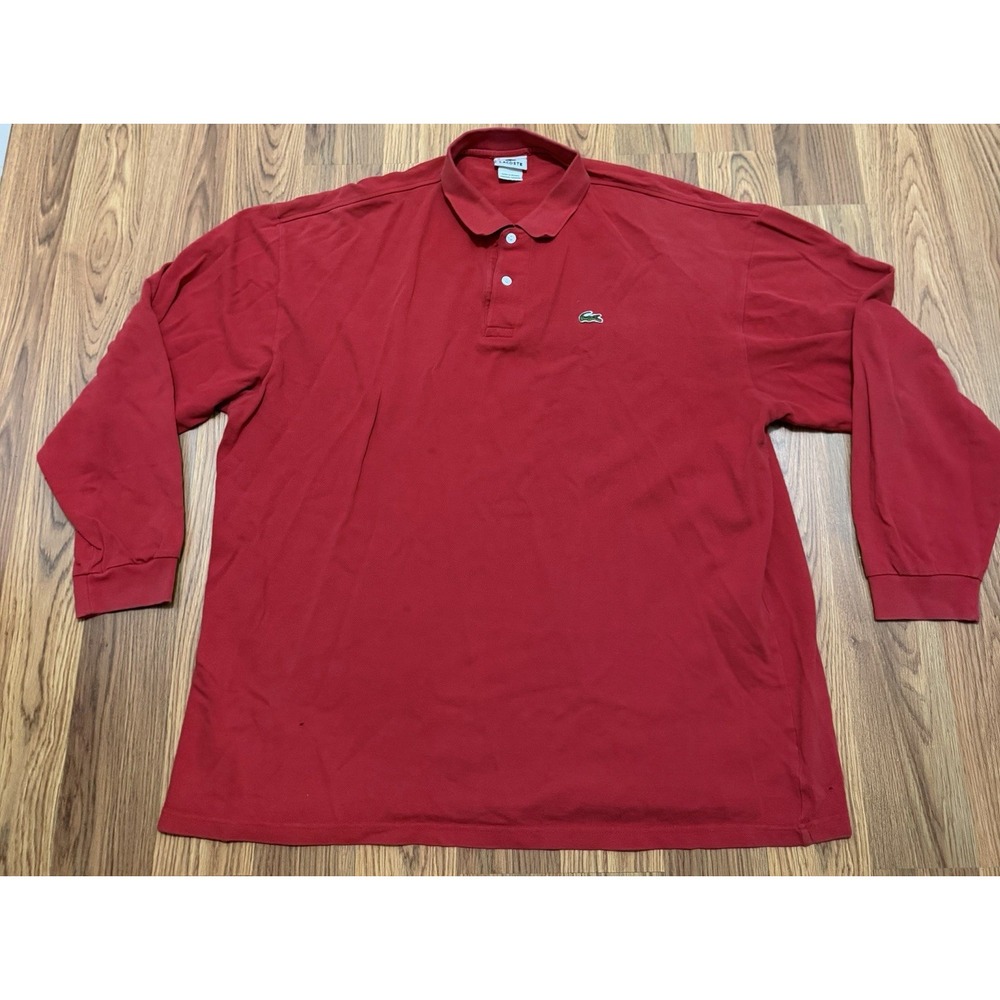 Lacoste Polo Shirt Mens Size 10 Made In France Long Sleeve Red Cotton Logo